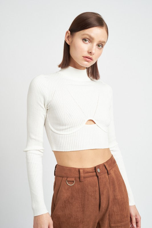 Mock Neck Crop Top With  Cut Out