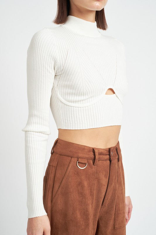 Mock Neck Crop Top With  Cut Out