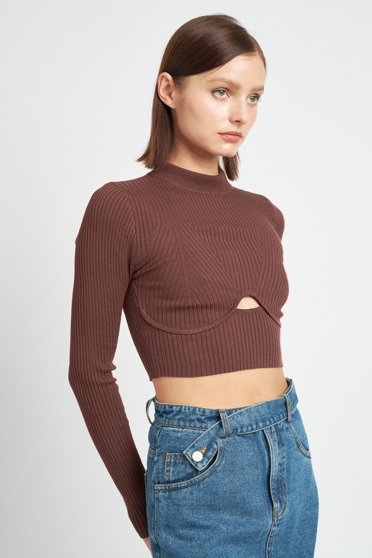 Mock Neck Crop Top With  Cut Out