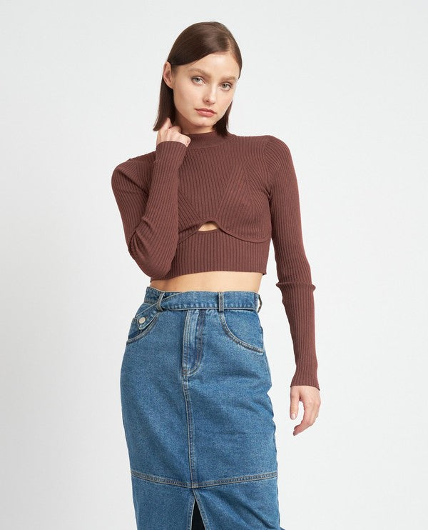 Mock Neck Crop Top With  Cut Out