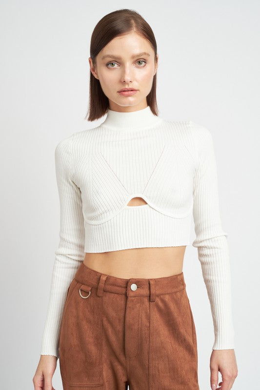 Mock Neck Crop Top With  Cut Out