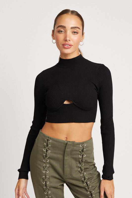 Mock Neck Crop Top With  Cut Out