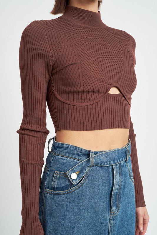 Mock Neck Crop Top With  Cut Out