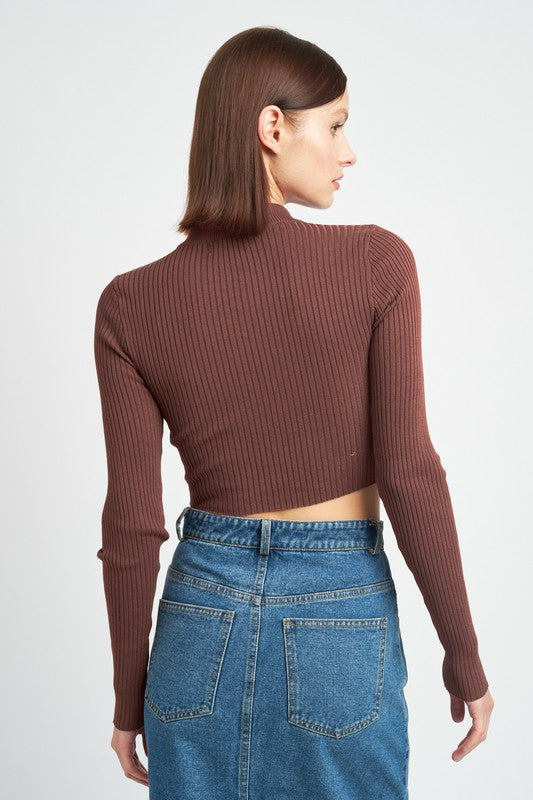 Mock Neck Crop Top With  Cut Out