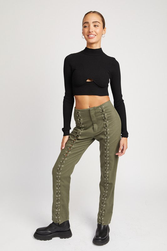 Mock Neck Crop Top With  Cut Out