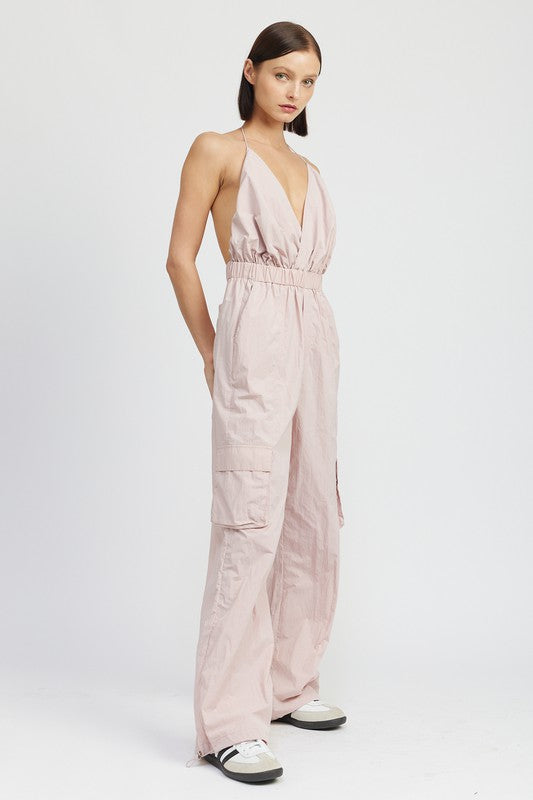 Spaghetti Strap Cargo Jumpsuit