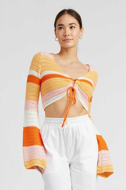 STRIPED CROCHET RUCHED TOP