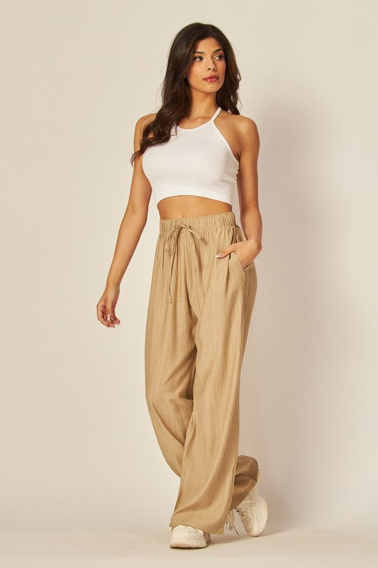 High Waisted Wide Leg Tie Pant