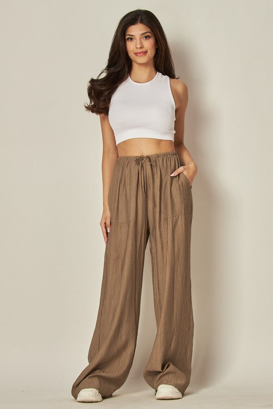 Textured Linen Blend Wide Leg Pants