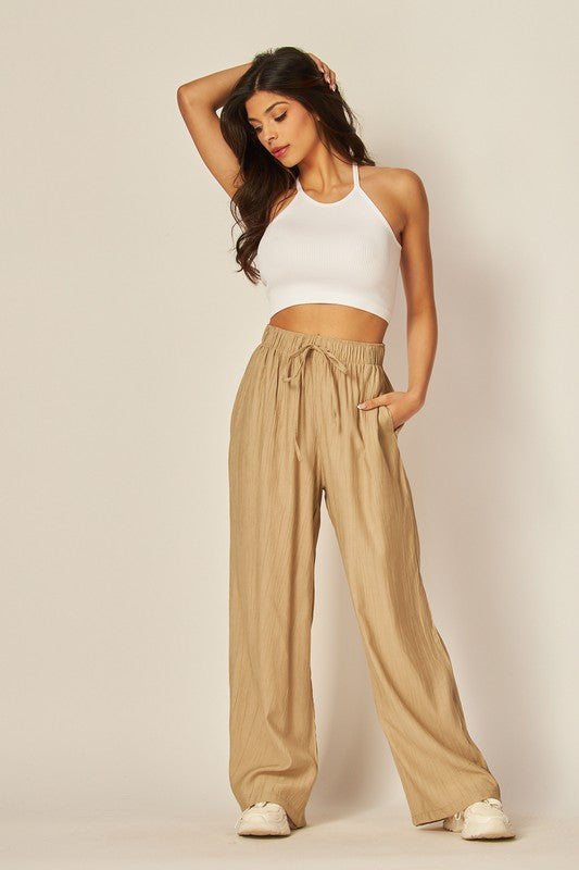 High Waisted Wide Leg Tie Pant