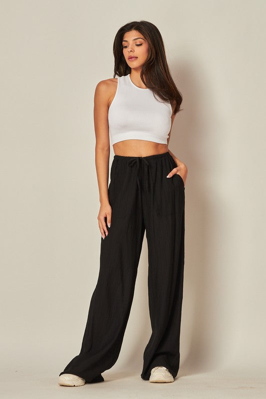 Textured Linen Blend Wide Leg Pants