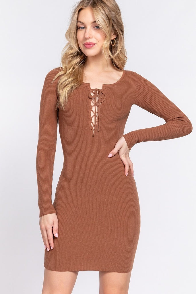 Lace Up Sweater Dress