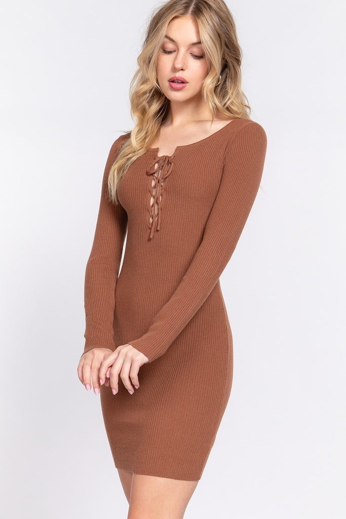 Lace Up Sweater Dress